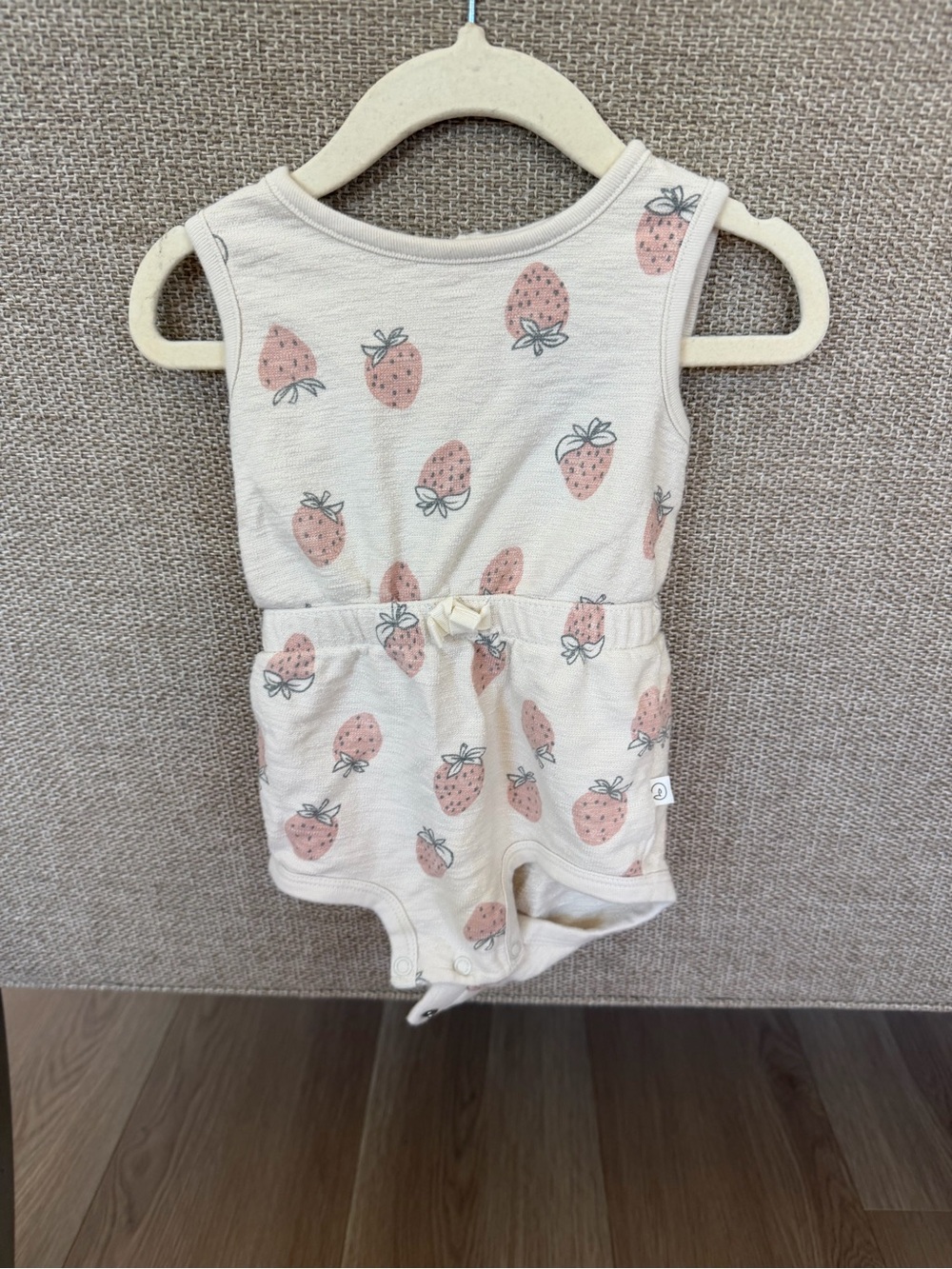 Little Planet Baby Strawberry Print Sleeveless Romper - Cream & Soft Pink